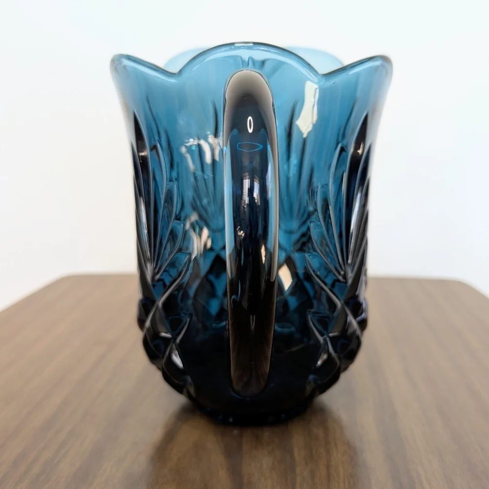 Jeffrey Banks Dark Blue Cut Crystal Pitcher Scalloped Edges Shannon By Godinger